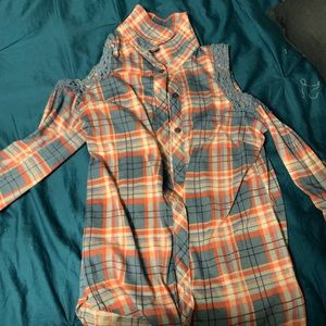 Cold shoulder button up shirt size medium